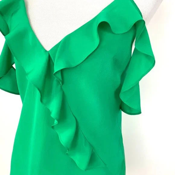 Amanda Uprichard Silk Ruffle Front Spaghetti Strap Cami Top Kelly Green Medium - Picture 12 of 16
